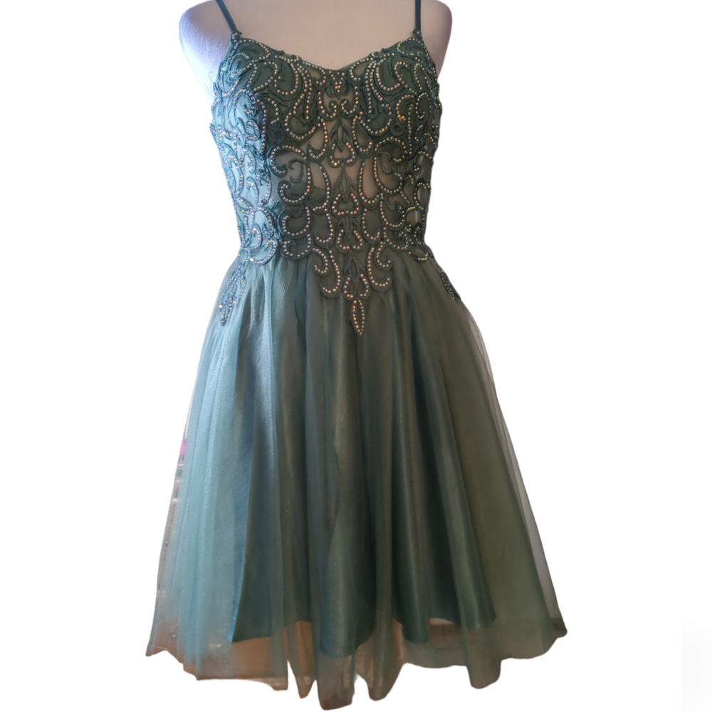 Blondie dress nite by Stacy sklar size 3 color Green perfect for Homecom… - Picture 3 of 8